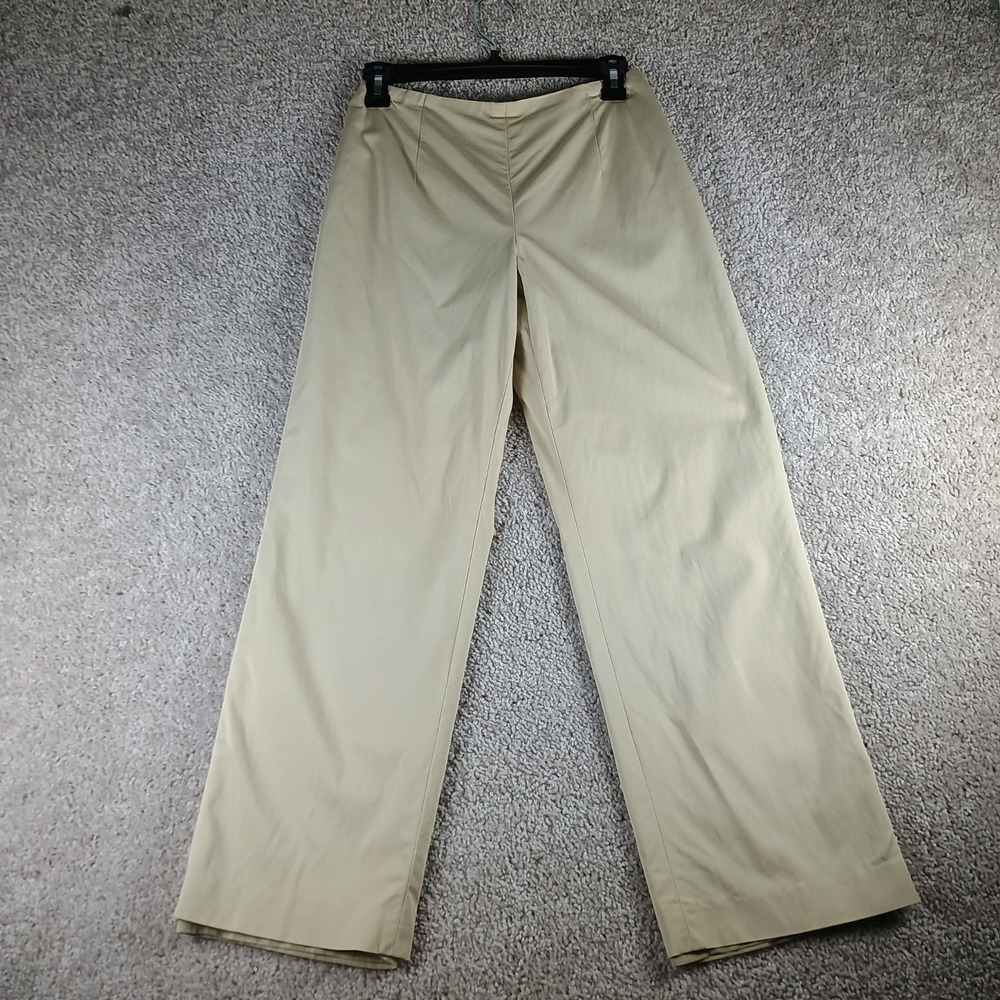 Vtg Talbots Petites Trousers 2P Beige Khaki Wide Leg Lined Stretch Career Y2K